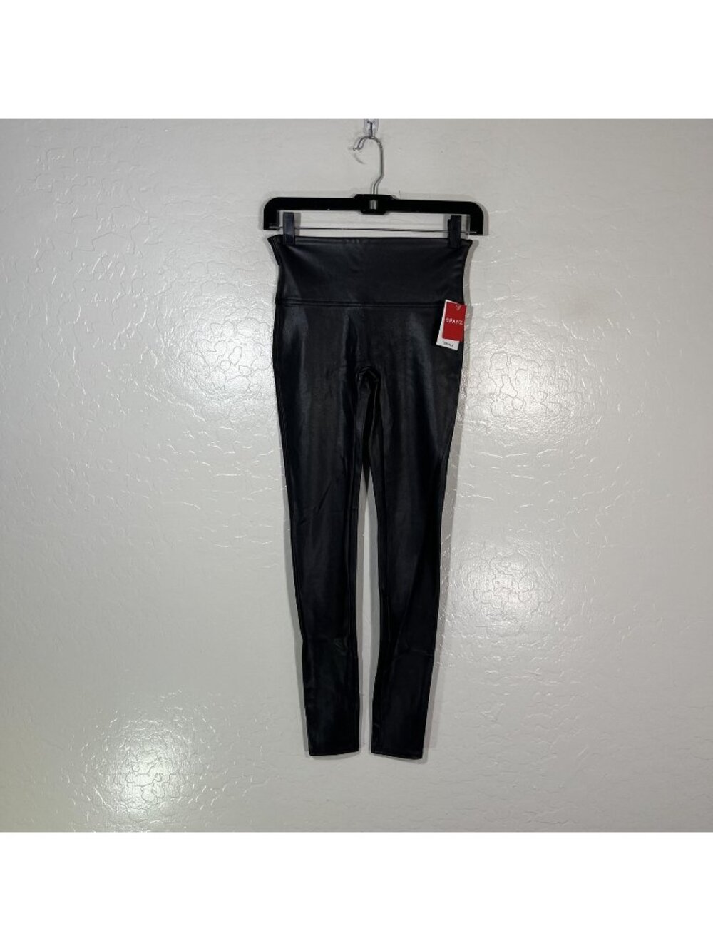 Spanx Leggings Womens S/P Black Faux Leather High Rise Ankle Shaping 2437